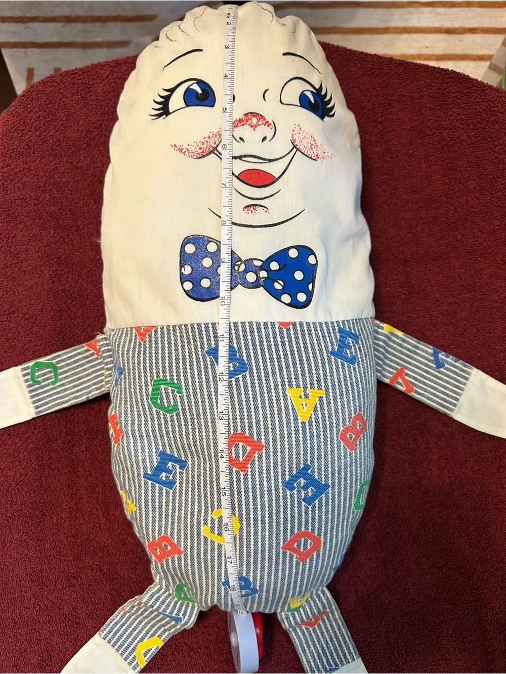 Vintage Humpty Dumpty Handmade Pillow Doll Plush Nursery Decor 19”